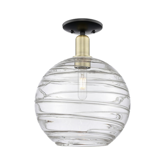 Innovations Athens Deco Swirl 12in 1-Light Semi-Flush Mount | Industrial Black Antique Brass Steel and Clear Glass | Model 716-1C-BAB-G1213-12CL