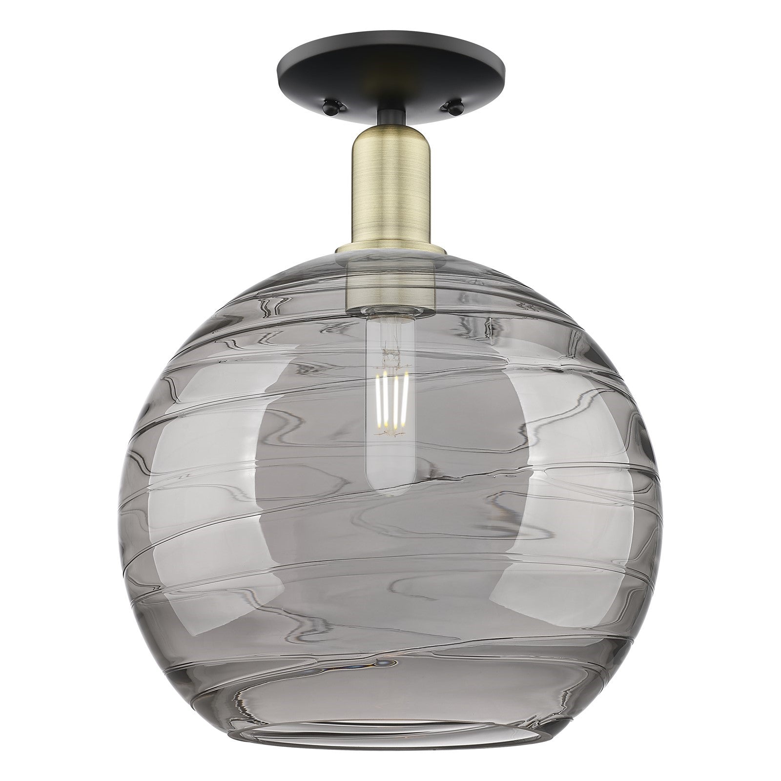 Innovations Athens Deco Swirl 12in 1-Light Semi-Flush Mount | Industrial Black Antique Brass and Light Smoke Glass | Model 716-1C-BAB-G1213-12SM