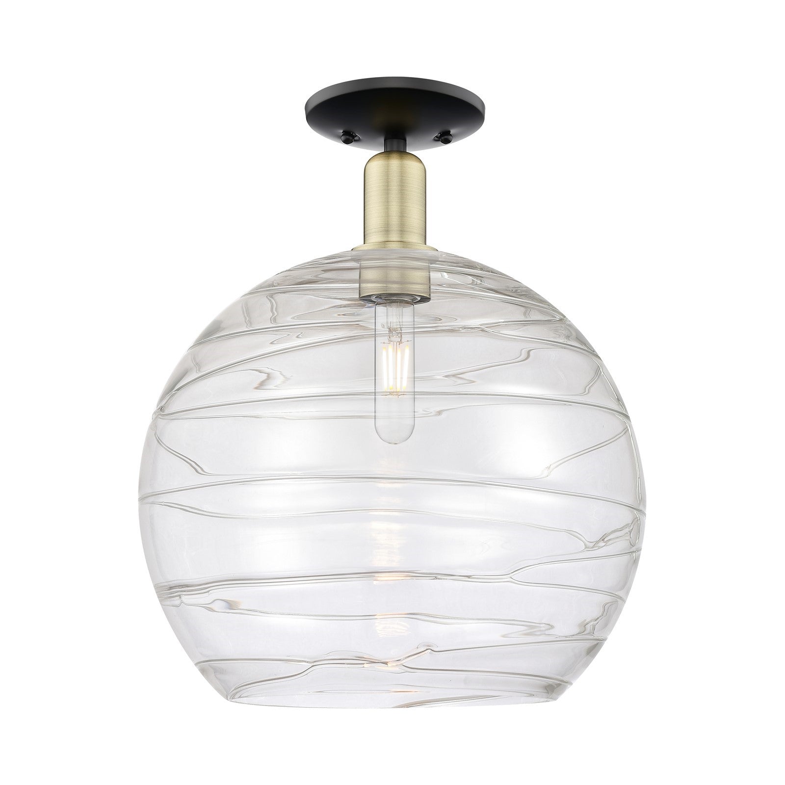 Innovations Athens Deco Swirl 14in 1-Light Semi-Flush Mount | Industrial Black Antique Brass and Clear Glass | Entryway & | Model 716-1C-BAB-G1213-14CL