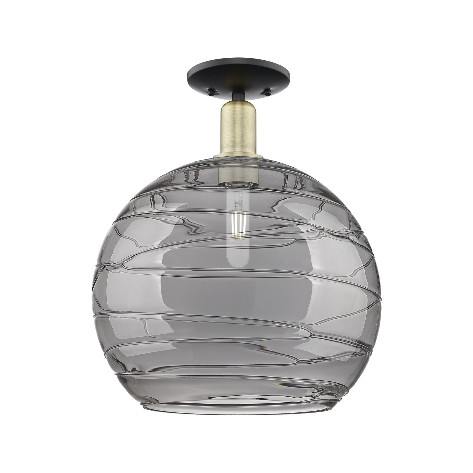 Innovations Athens Deco Swirl 14in 1-Light Semi-Flush Mount | Industrial Black Antique Brass Steel and Light Smoke Glass | Model 716-1C-BAB-G1213-14SM