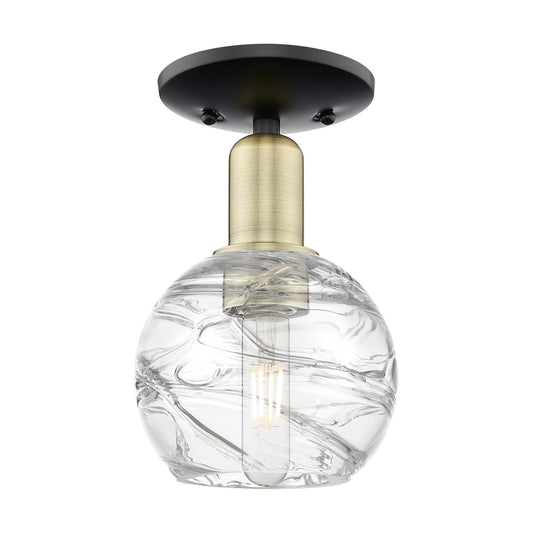Innovations Athens Deco Swirl 6in 1-Light Semi-Flush Mount | Industrial Black Antique Brass Steel and Clear Deco Swirl Glass | Model 716-1C-BAB-G1213-6CL