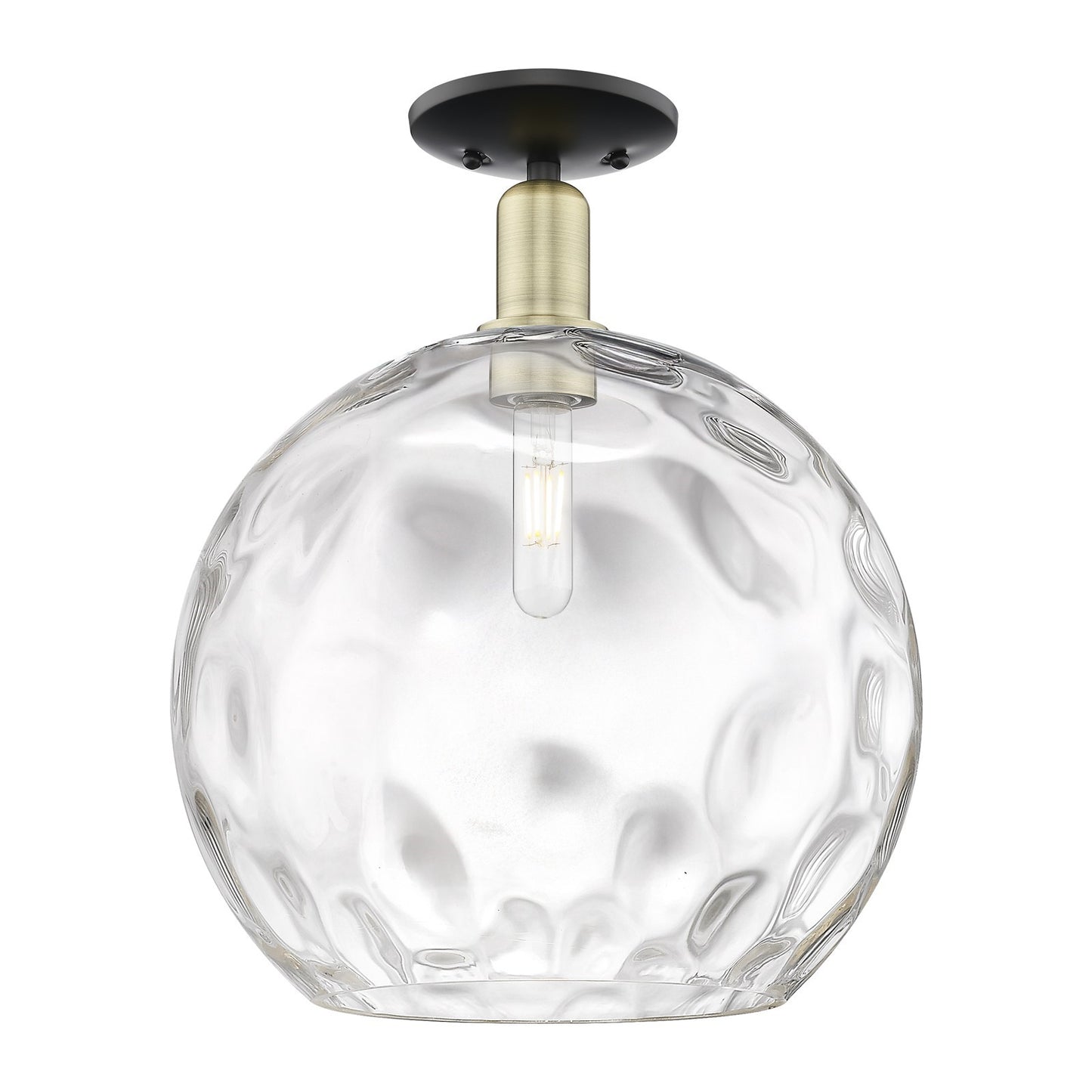 Innovations Athens Water Glass 13in 1-Light Semi-Flush Mount | Industrial Black Antique Brass and Clear Glass | Kitchen & | Model 716-1C-BAB-G1215-14
