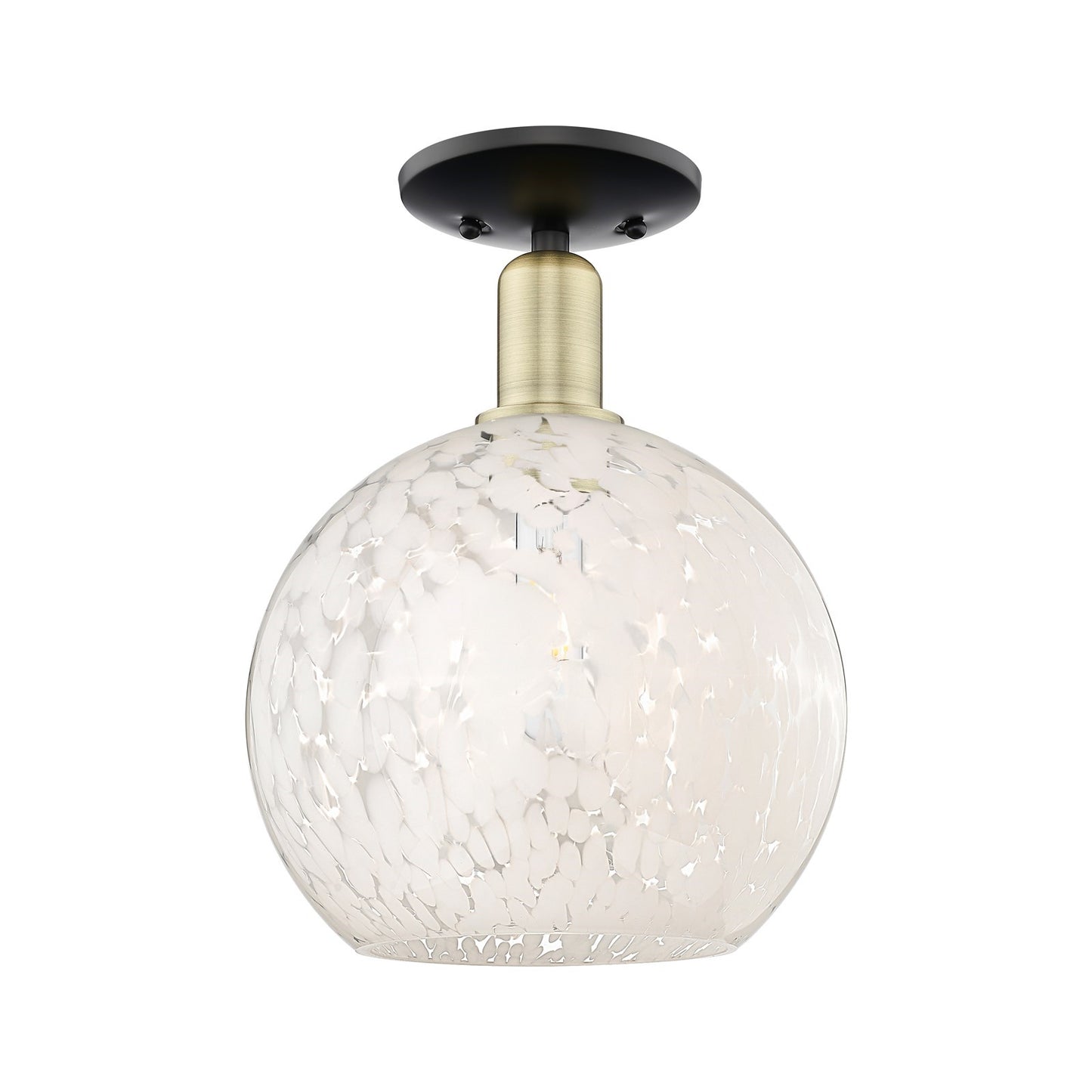 Innovations Lighting White Mouchette 10in 1-Light Semi-Flush Mount | Industrial Black Antique Brass and White Glass | Model 716-1C-BAB-G1216-10WM
