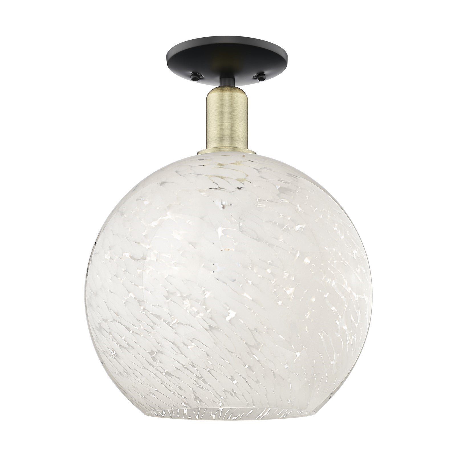 Innovations Lighting White Mouchette 12in 1-Light Semi-Flush Mount | Industrial Black Antique Brass Steel and White Glass | Model 716-1C-BAB-G1216-12WM