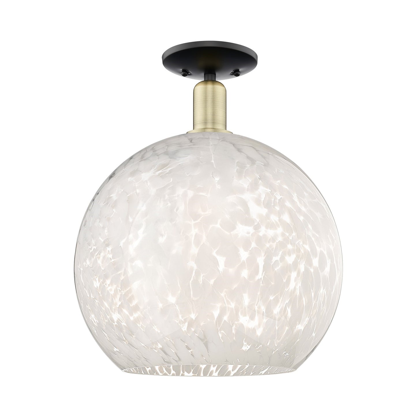 Innovations Lighting Arcadia 14in 1-Light Semi-Flush Mount | Industrial Black Antique Brass and White Mouchette Glass | Model 716-1C-BAB-G1216-14WM