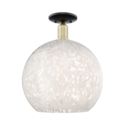 Innovations Lighting Arcadia 14in 1-Light Semi-Flush Mount | Industrial Black Antique Brass and White Mouchette Glass | Model 716-1C-BAB-G1216-14WM