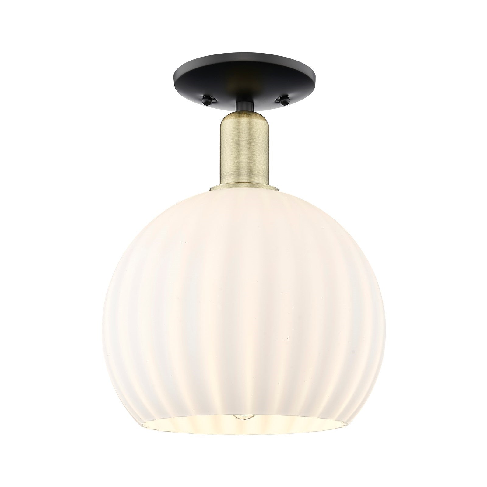 Innovations Lighting Arcadia 10in 1-Light Semi-Flush Mount | Industrial Black Antique Brass and White Venetian Glass | Model 716-1C-BAB-G1217-10WV