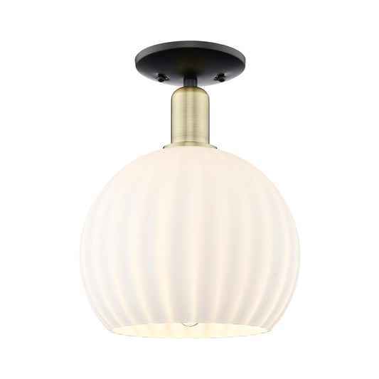 Innovations Lighting Arcadia 10in 1-Light Semi-Flush Mount | Industrial Black Antique Brass and White Venetian Glass | Model 716-1C-BAB-G1217-10WV