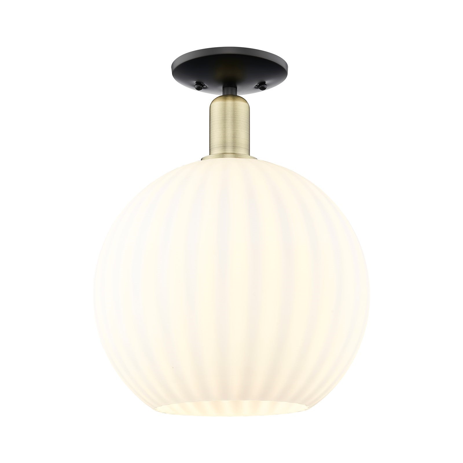 Innovations Lighting Arcadia 12in 1-Light Semi-Flush Mount | Industrial Black Antique Brass and White Venetian Glass | Model 716-1C-BAB-G1217-12WV