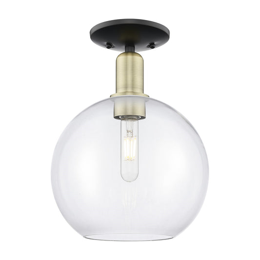 Innovations Athens 10in 1-Light Semi-Flush Mount | Industrial Black Antique Brass Steel and Clear Glass | Entryway & Hallway | Model 716-1C-BAB-G122-10