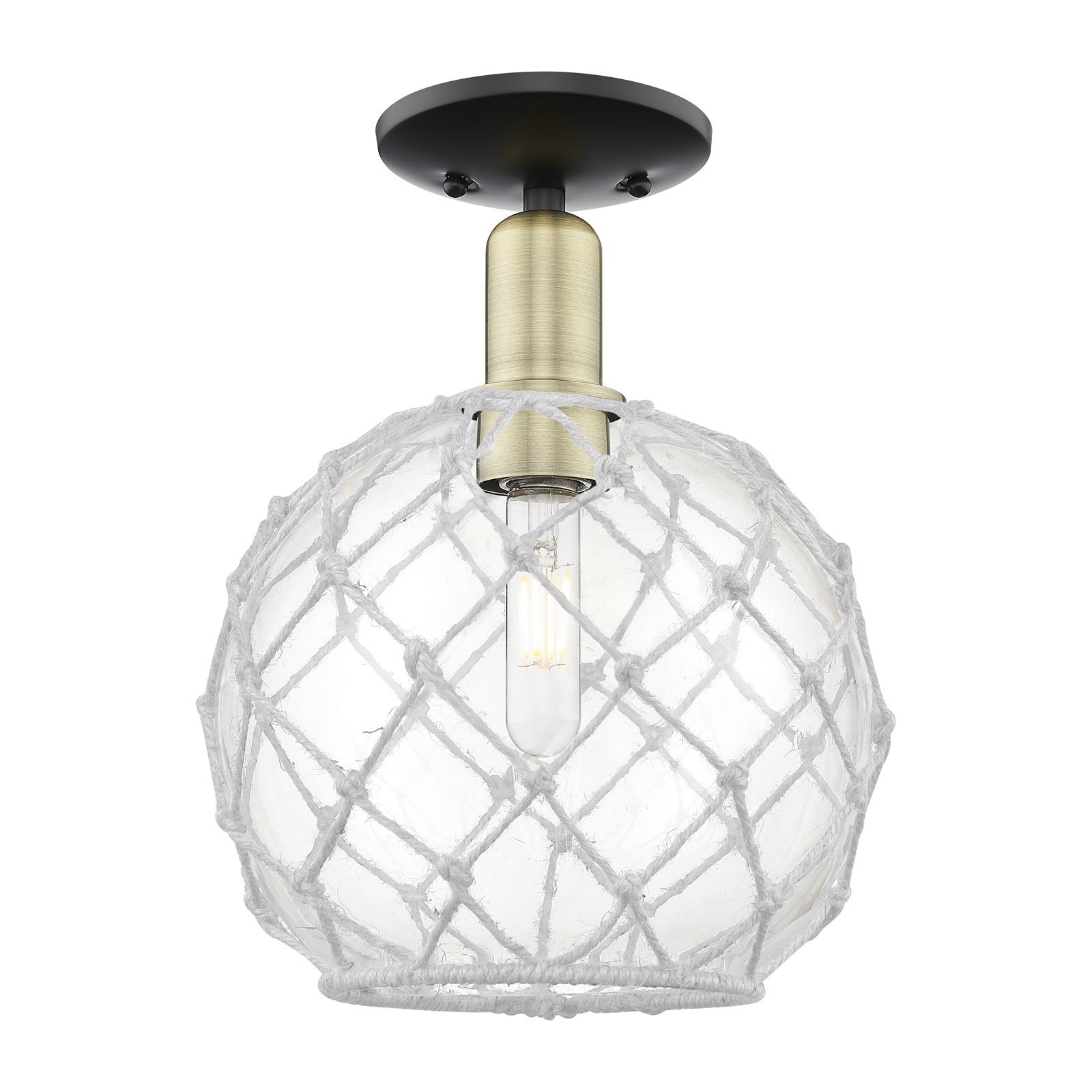 Innovations Farmhouse Rope 10in 1-Light Semi-Flush Mount | Industrial Black Antique Brass and Clear Glass White Rope | Model 716-1C-BAB-G122-10RW