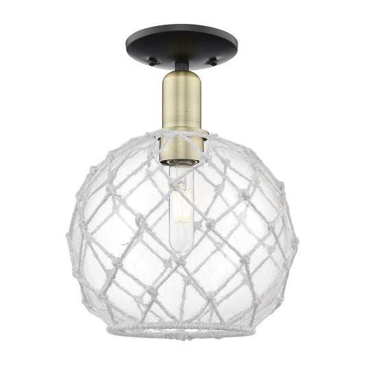 Innovations Farmhouse Rope 10in 1-Light Semi-Flush Mount | Industrial Black Antique Brass and Clear Glass White Rope | Model 716-1C-BAB-G122-10RW