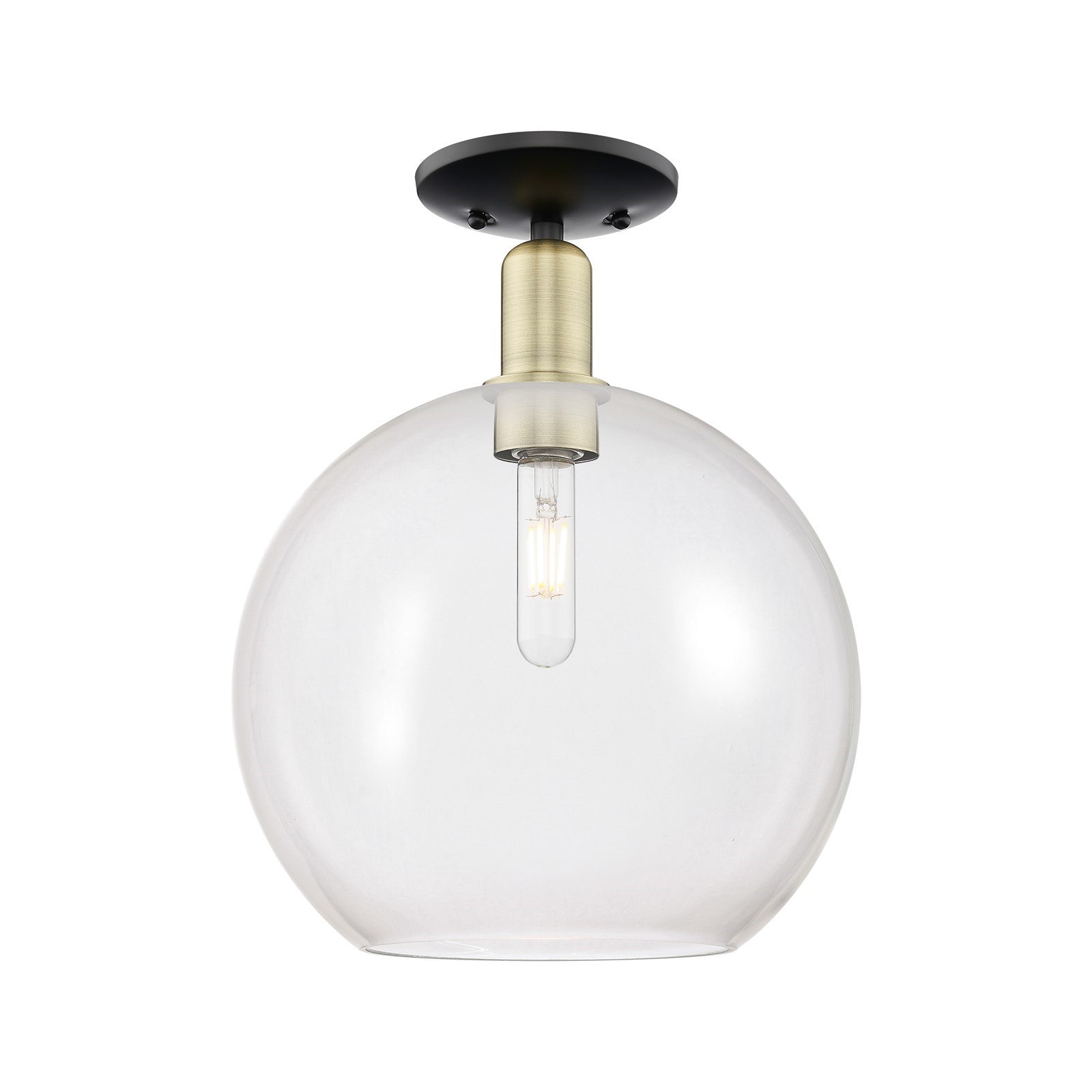 Innovations Athens 12in 1-Light Semi-Flush Mount | Industrial Black Antique Brass Steel and Clear Glass | Living Room & Hallway | Model 716-1C-BAB-G122-12