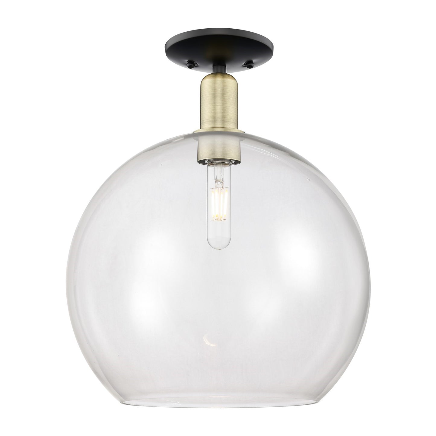 Innovations Athens 14in 1-Light Semi-Flush Mount | Industrial Black Antique Brass Steel and Clear Glass | Entryway & Hallway | Model 716-1C-BAB-G122-14