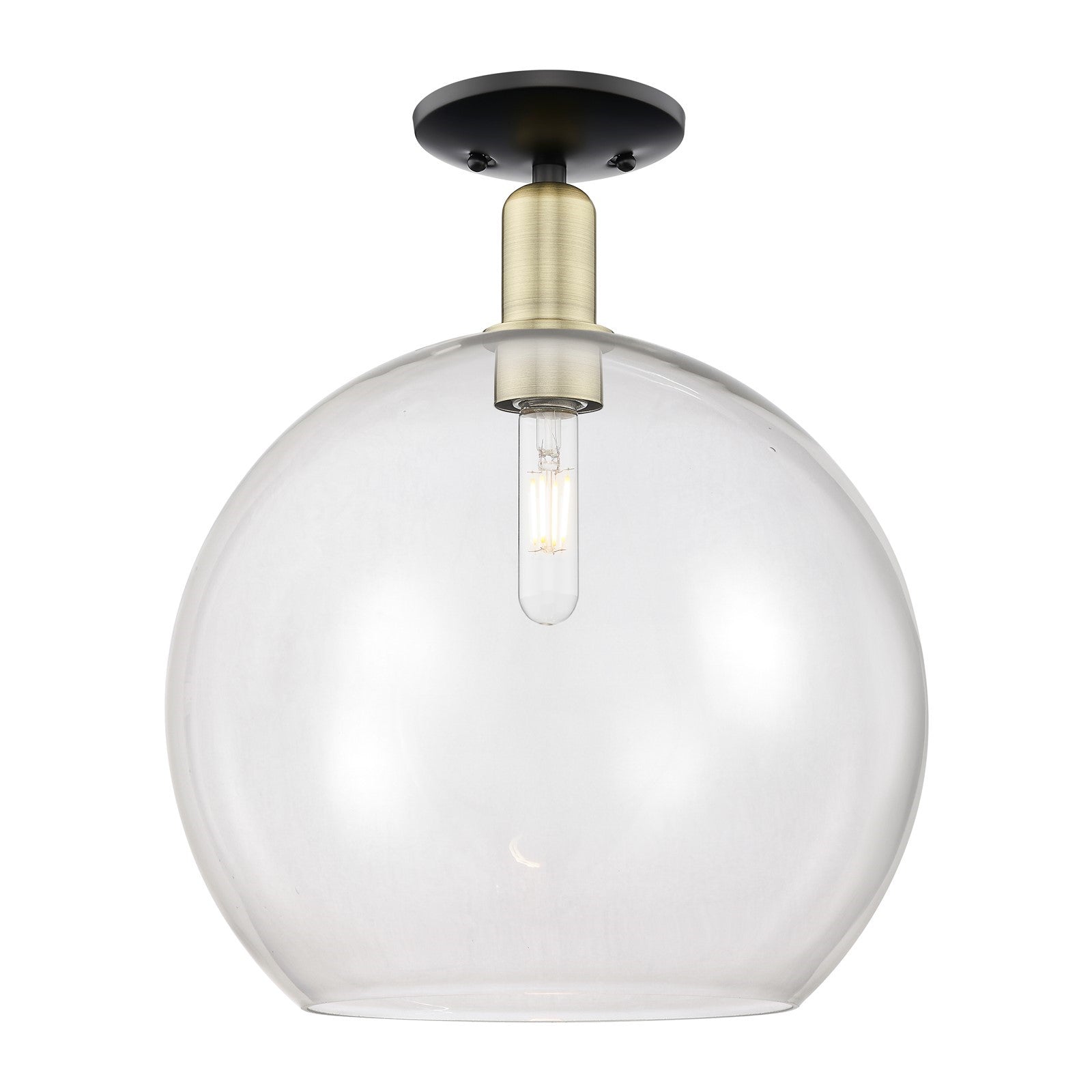 Innovations Athens 14in 1-Light Semi-Flush Mount | Industrial Black Antique Brass Steel and Clear Glass | Entryway & Hallway | Model 716-1C-BAB-G122-14