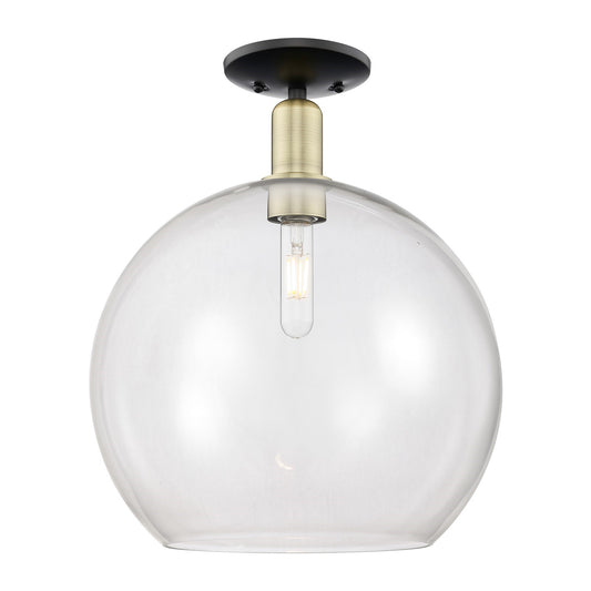 Innovations Athens 14in 1-Light Semi-Flush Mount | Industrial Black Antique Brass Steel and Clear Glass | Entryway & Hallway | Model 716-1C-BAB-G122-14