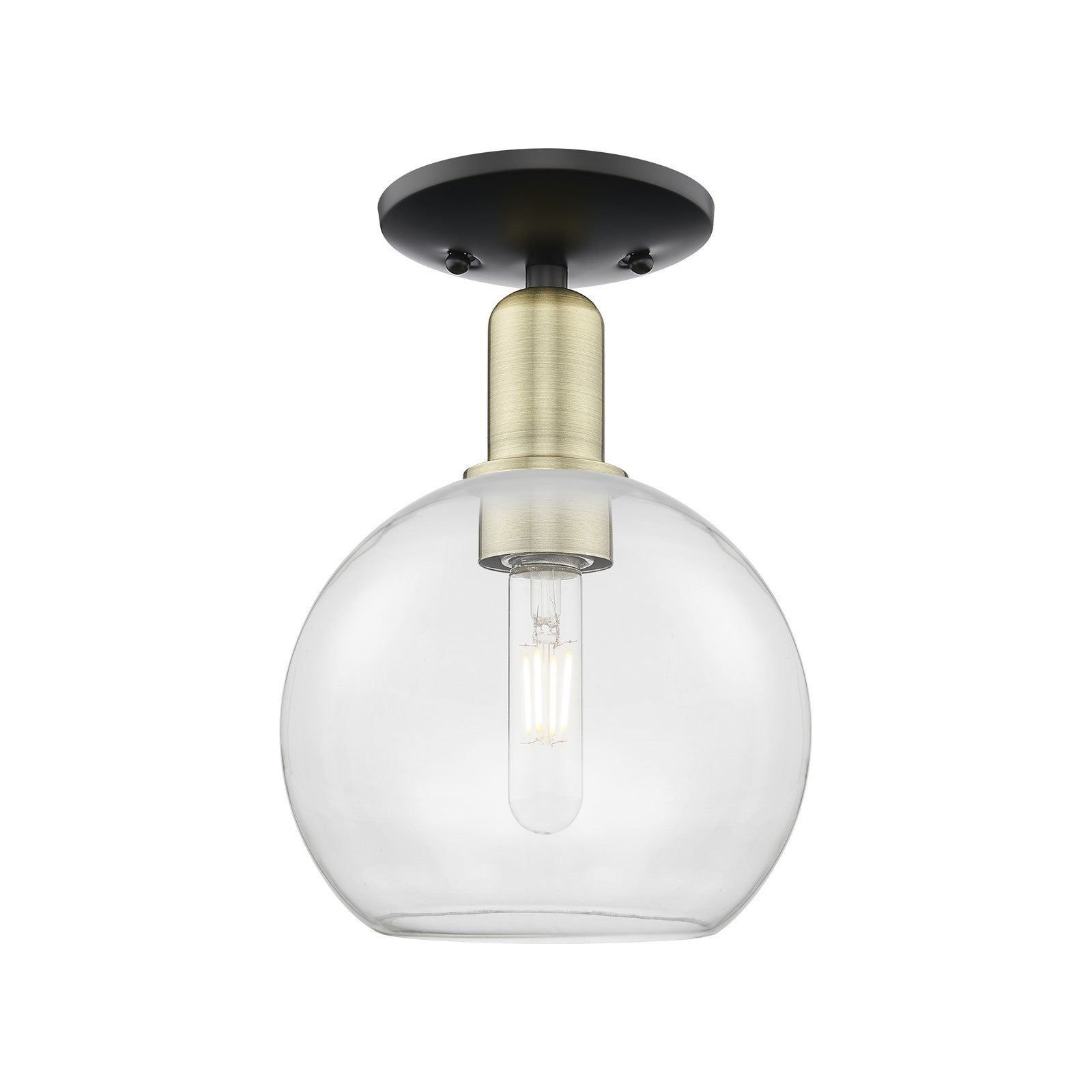 Innovations Athens 8in 1-Light Semi-Flush Mount | Industrial Black Antique Brass Steel and Clear Glass | Damp-Rated Hallway & | Model 716-1C-BAB-G122-8