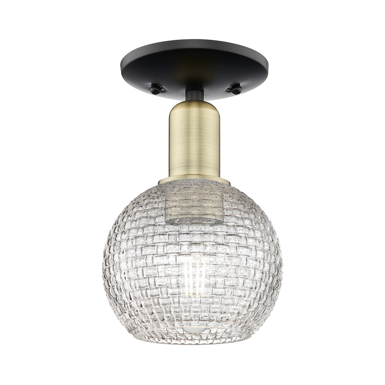 Innovations Athens 6in 1-Light Semi-Flush Mount | Industrial Black Antique Brass and Clear Basket Weave Glass | Entryway & | Model 716-1C-BAB-G122C-6CL