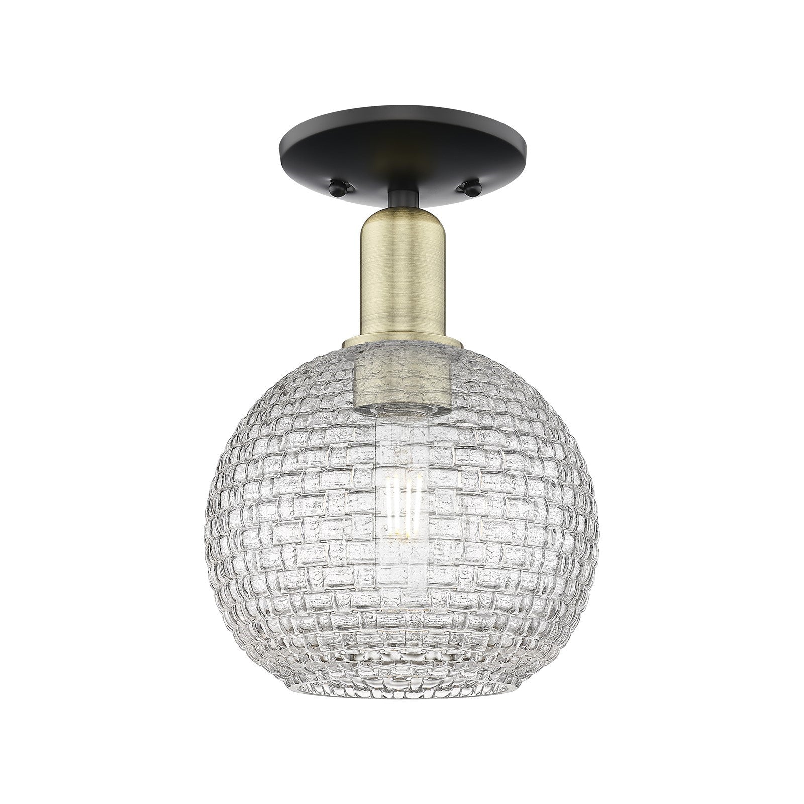 Innovations Athens 8in 1-Light Semi-Flush Mount | Industrial Black Antique Brass and Clear Basket Weave Glass | Entryway & | Model 716-1C-BAB-G122C-8CL