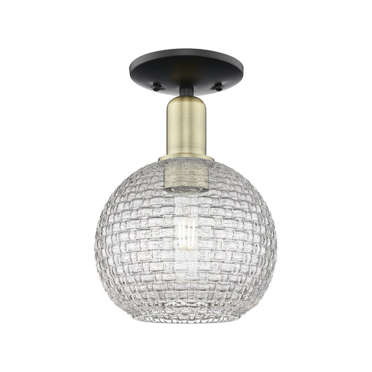 Innovations Athens 8in 1-Light Semi-Flush Mount | Industrial Black Antique Brass and Clear Basket Weave Glass | Entryway & | Model 716-1C-BAB-G122C-8CL