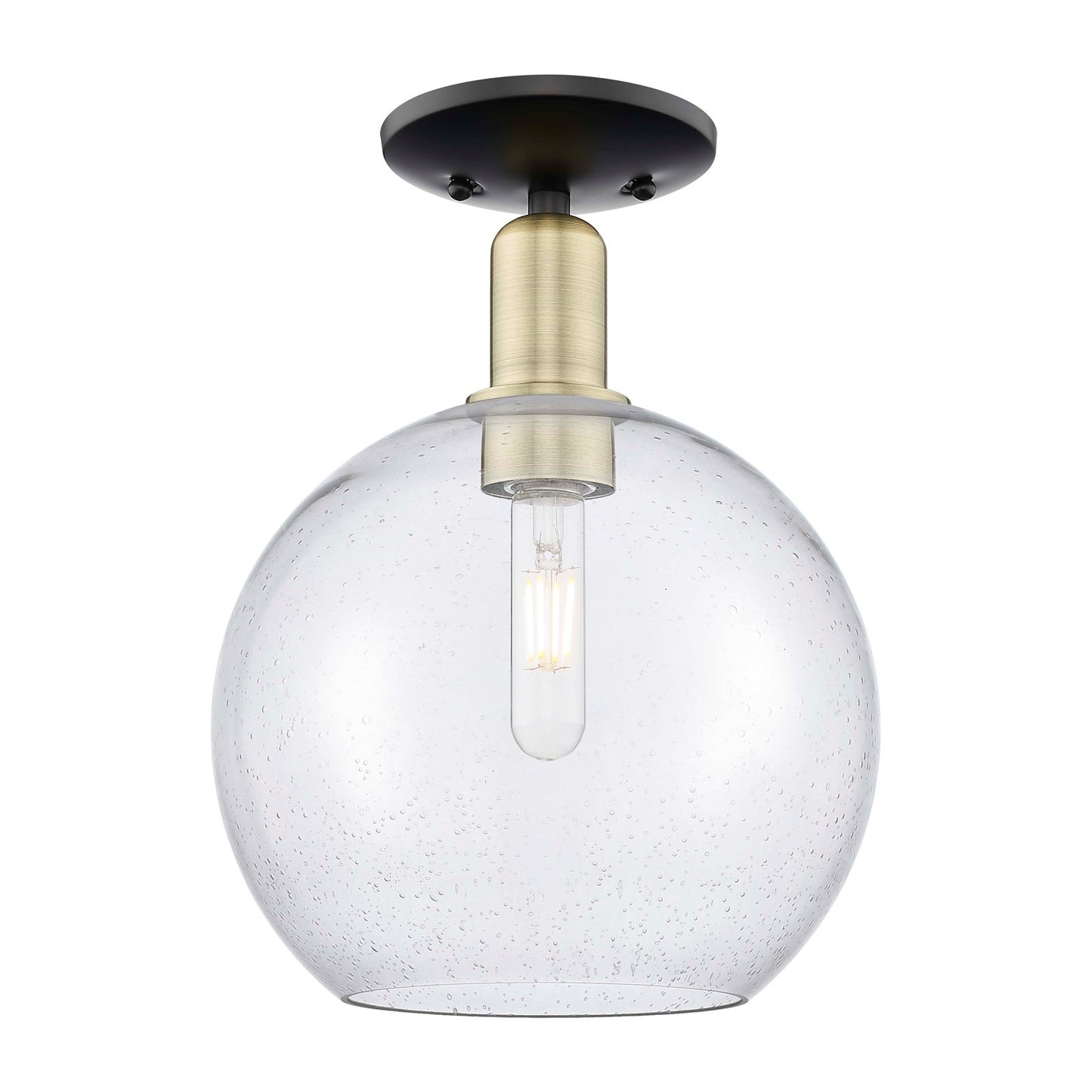 Innovations Athens 10in 1-Light Semi-Flush Mount | Industrial Black Antique Brass Steel and Seedy Glass | Entryway & Hallway | Model 716-1C-BAB-G124-10