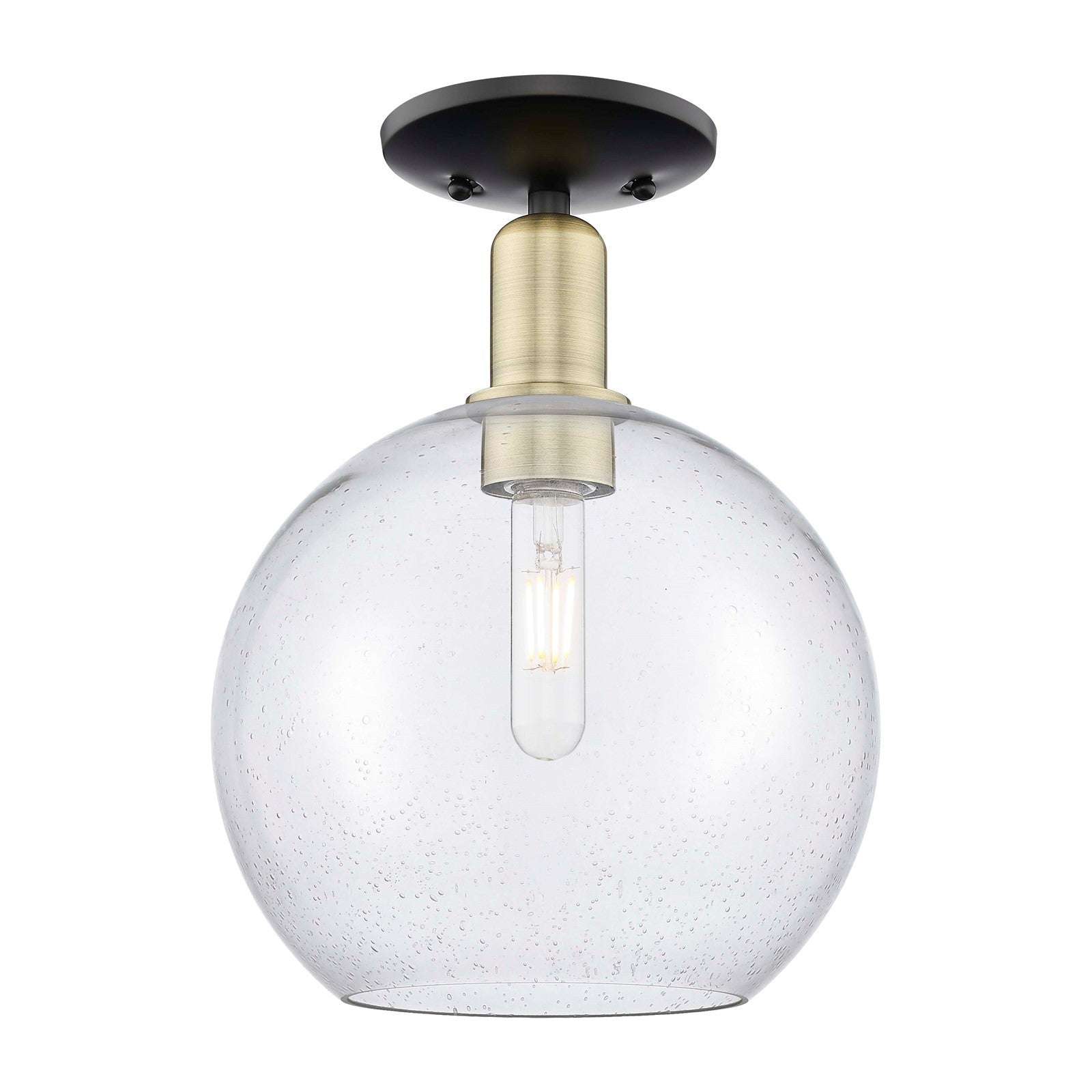 Innovations Athens 10in 1-Light Semi-Flush Mount | Industrial Black Antique Brass Steel and Seedy Glass | Entryway & Hallway | Model 716-1C-BAB-G124-10