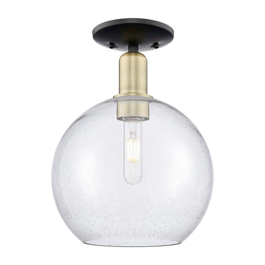 Innovations Athens 10in 1-Light Semi-Flush Mount | Industrial Black Antique Brass Steel and Seedy Glass | Entryway & Hallway | Model 716-1C-BAB-G124-10