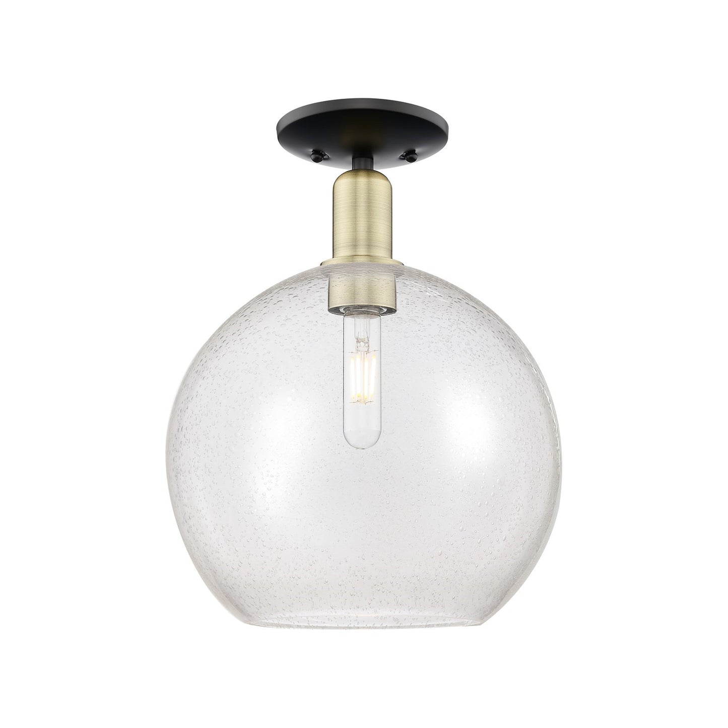 Innovations Athens 12in 1-Light Semi-Flush Mount | Industrial Black Antique Brass Steel and Seedy Glass | Entryway & Hallway | Model 716-1C-BAB-G124-12