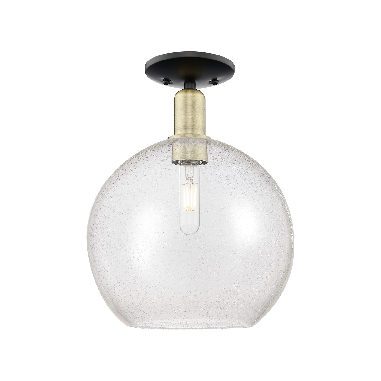 Innovations Athens 12in 1-Light Semi-Flush Mount | Industrial Black Antique Brass Steel and Seedy Glass | Entryway & Hallway | Model 716-1C-BAB-G124-12