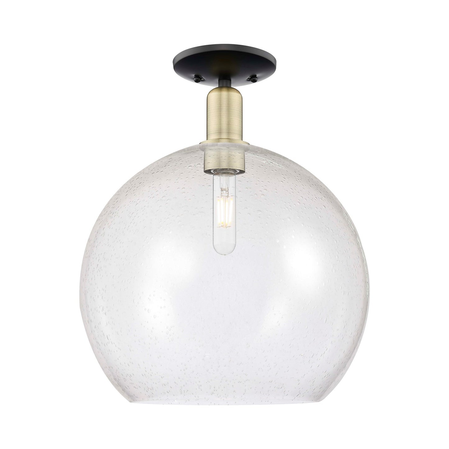 Innovations Athens 14in 1-Light Semi-Flush Mount | Industrial Black Antique Brass Steel and Seedy Glass | Entryway & Hallway | Model 716-1C-BAB-G124-14