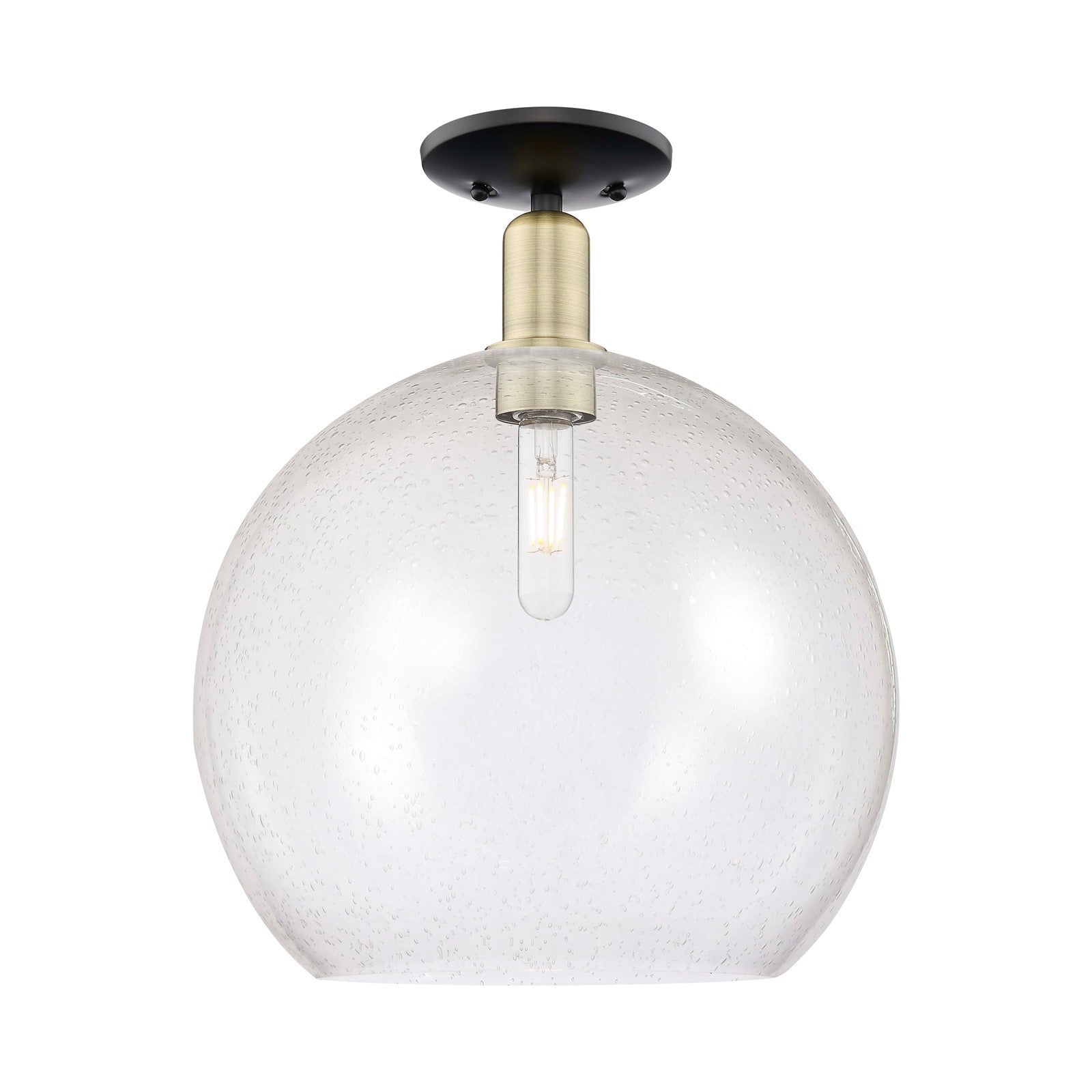 Innovations Athens 14in 1-Light Semi-Flush Mount | Industrial Black Antique Brass Steel and Seedy Glass | Entryway & Hallway | Model 716-1C-BAB-G124-14