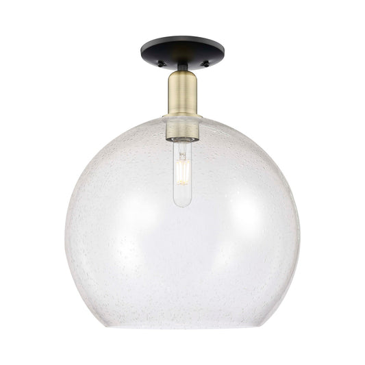 Innovations Athens 14in 1-Light Semi-Flush Mount | Industrial Black Antique Brass Steel and Seedy Glass | Entryway & Hallway | Model 716-1C-BAB-G124-14