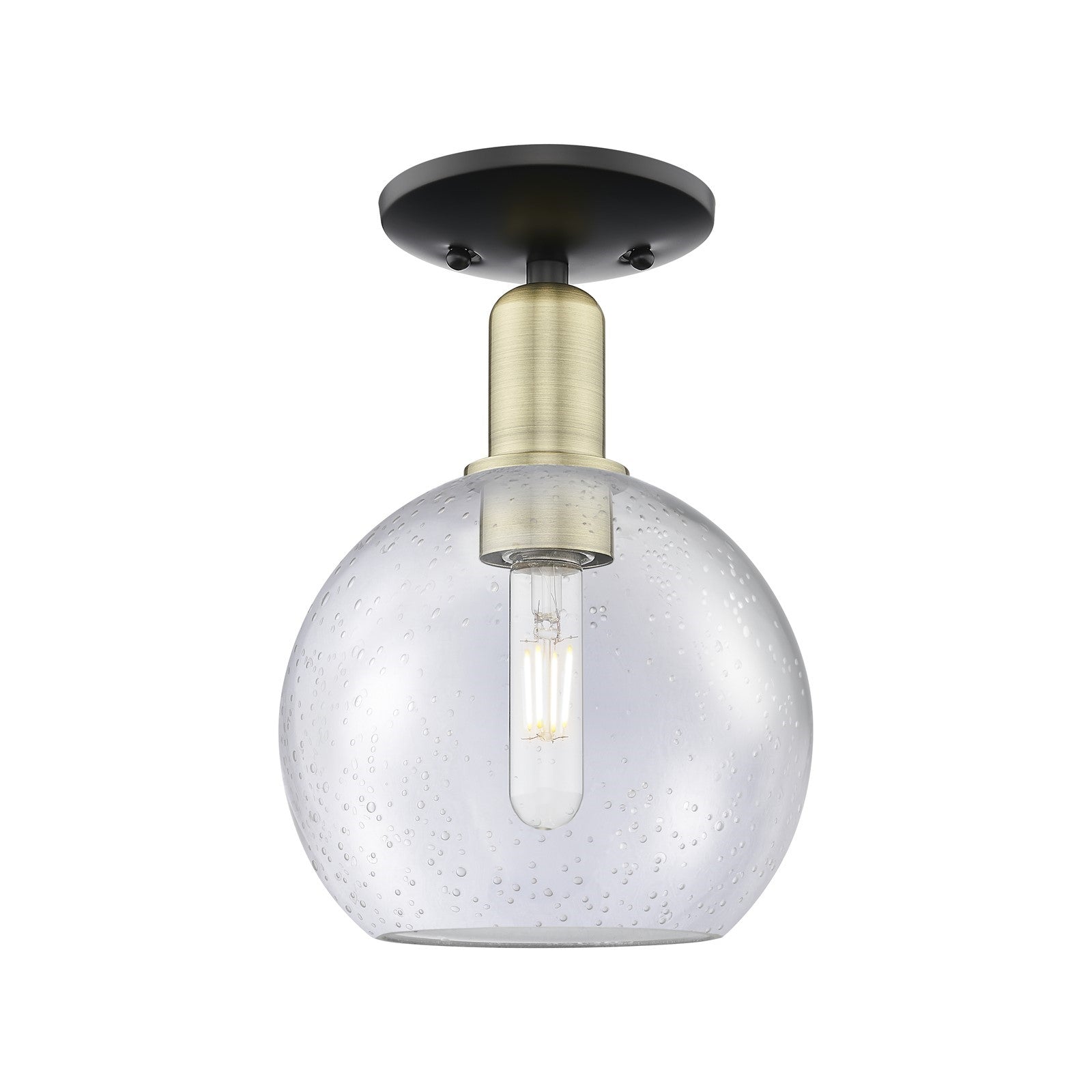 Innovations Athens 8in 1-Light Semi-Flush Mount | Industrial Black Antique Brass Steel and Seedy Glass | Entryway & Hallway | 8 | Model 716-1C-BAB-G124-8