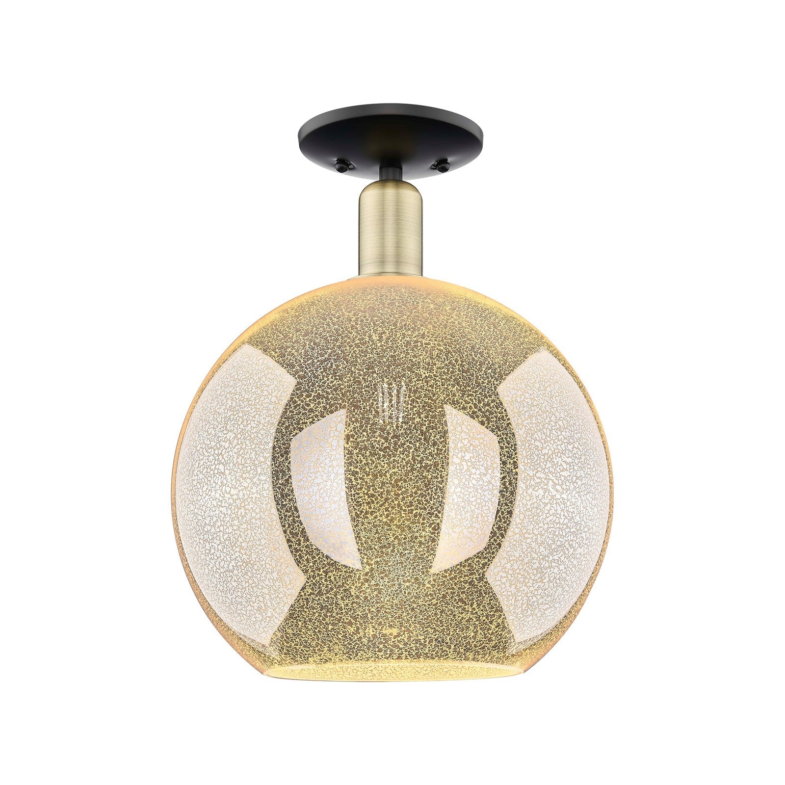 Innovations Athens 12in 1-Light Semi-Flush Mount | Industrial Black Antique Brass and Mercury Glass | Entryway & Hallway | Model 716-1C-BAB-G128-12