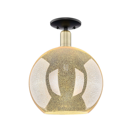 Innovations Athens 12in 1-Light Semi-Flush Mount | Industrial Black Antique Brass and Mercury Glass | Entryway & Hallway | Model 716-1C-BAB-G128-12