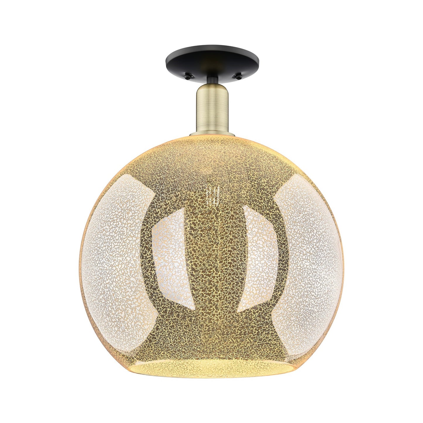 Innovations Athens 14in 1-Light Semi-Flush Mount | Industrial Black Antique Brass Steel and Mercury Glass | Entryway & Hallway | Model 716-1C-BAB-G128-14
