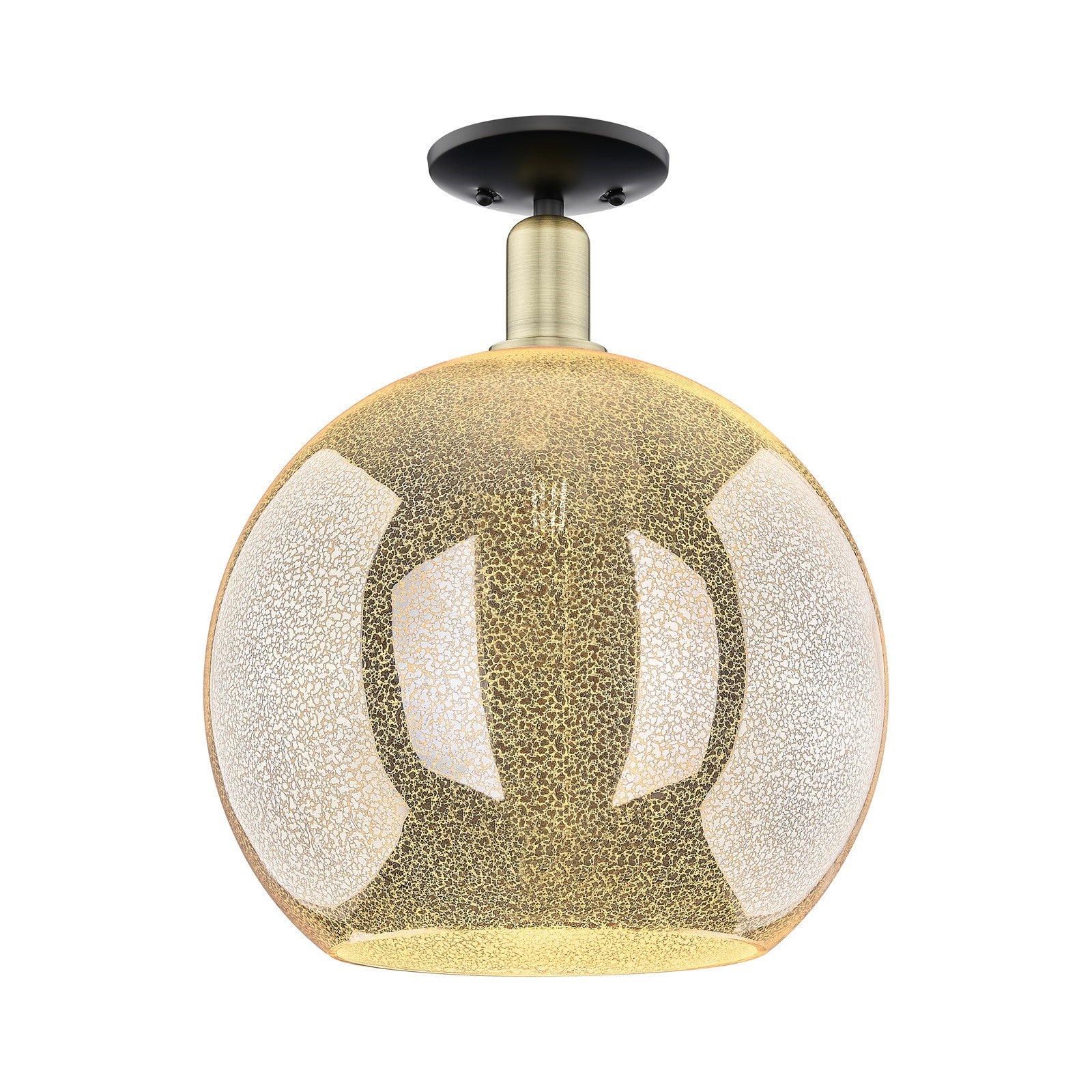 Innovations Athens 14in 1-Light Semi-Flush Mount | Industrial Black Antique Brass Steel and Mercury Glass | Entryway & Hallway | Model 716-1C-BAB-G128-14