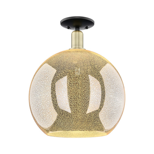 Innovations Athens 14in 1-Light Semi-Flush Mount | Industrial Black Antique Brass Steel and Mercury Glass | Entryway & Hallway | Model 716-1C-BAB-G128-14