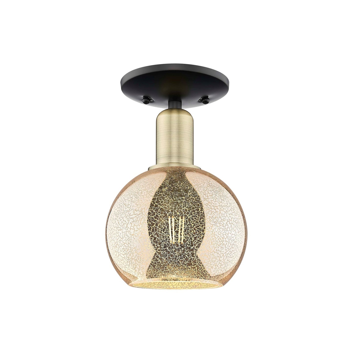 Innovations Athens 6in 1-Light Semi-Flush Mount | Industrial Black Antique Brass and Mercury Glass | Entryway & Hallway | 5.88 x | Model 716-1C-BAB-G128-6