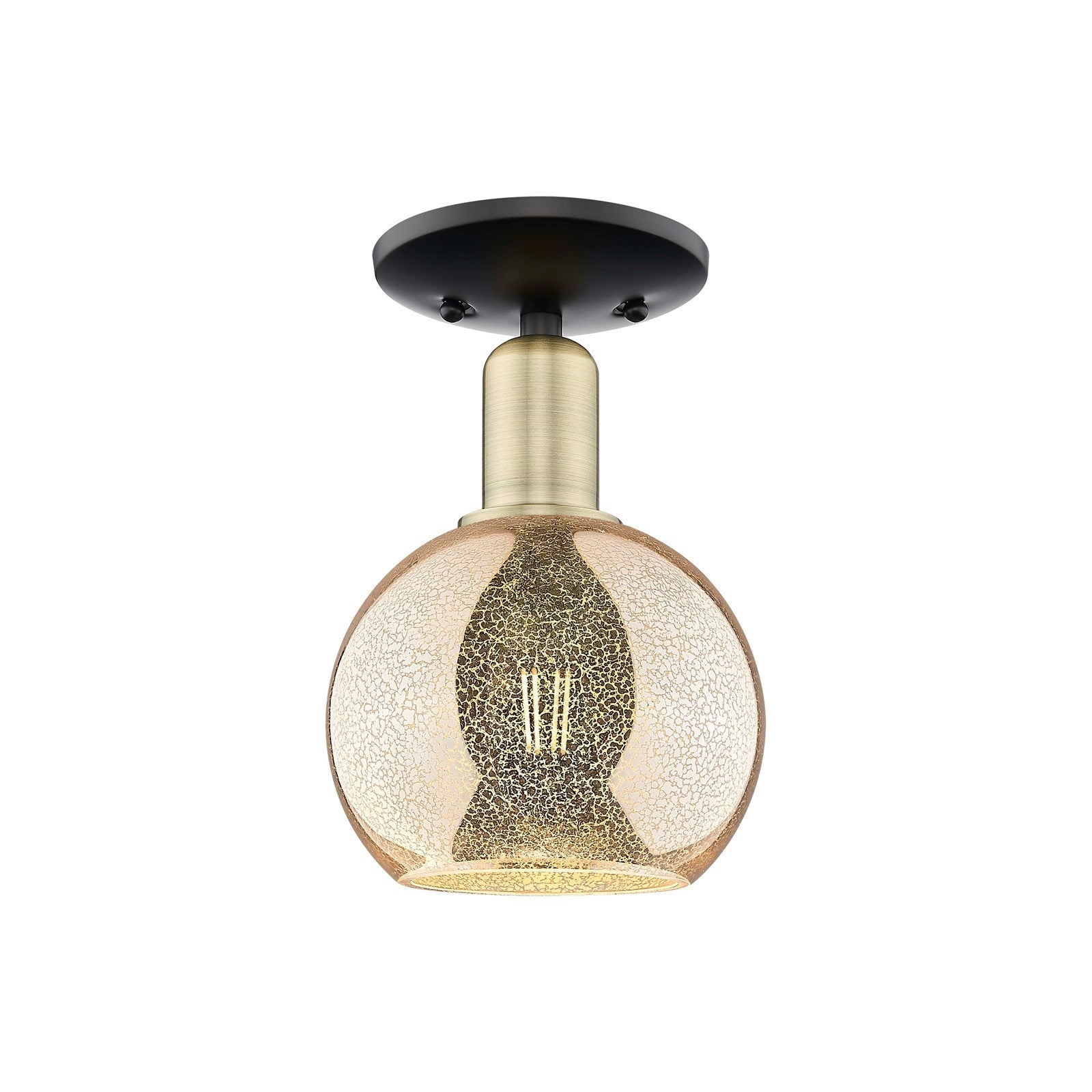 Innovations Athens 6in 1-Light Semi-Flush Mount | Industrial Black Antique Brass and Mercury Glass | Entryway & Hallway | 5.88 x | Model 716-1C-BAB-G128-6