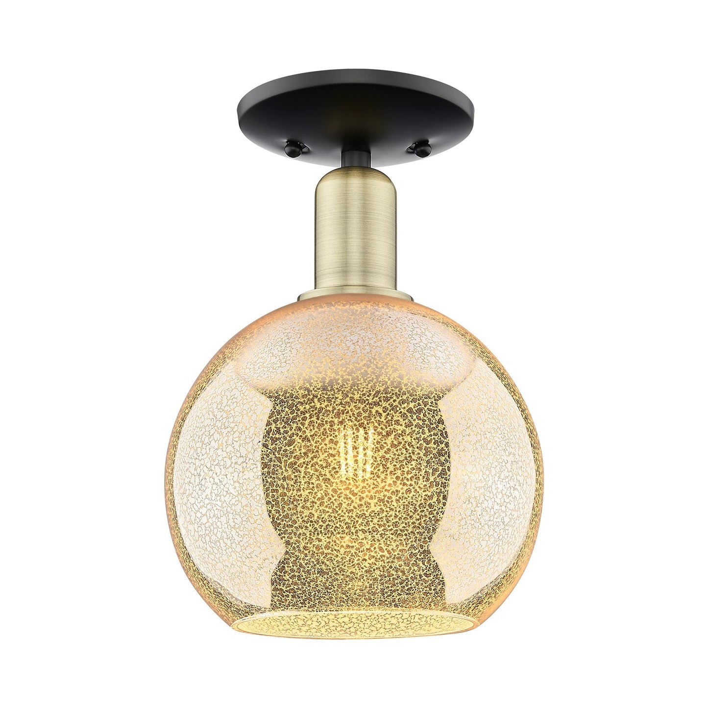 Innovations Athens 8in 1-Light Semi-Flush Mount | Industrial Black Antique Brass and Mercury Glass | Entryway & Hallway | 8 x 8 | Model 716-1C-BAB-G128-8
