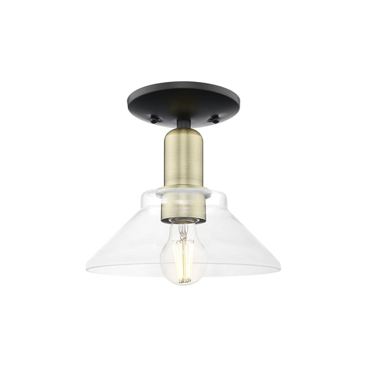 Innovations Orwell 8.38in 1-Light Semi-Flush Mount | Industrial Black Antique Brass Steel and Clear Glass | Hallway & Entryway | Model 716-1C-BAB-G132