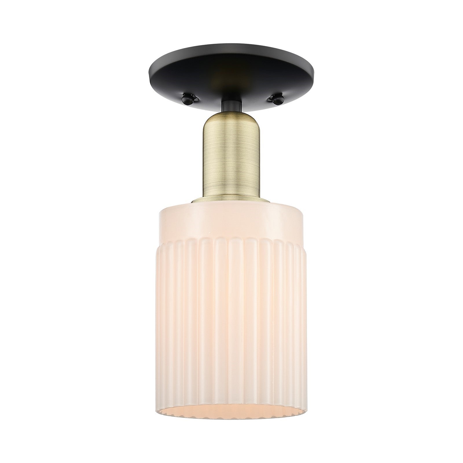 Innovations Hadley 1-Light 4.5in Semi-Flush Mount | Industrial Black Antique Brass and Matte White Ribbed Glass | Entryway & | Model 716-1C-BAB-G341
