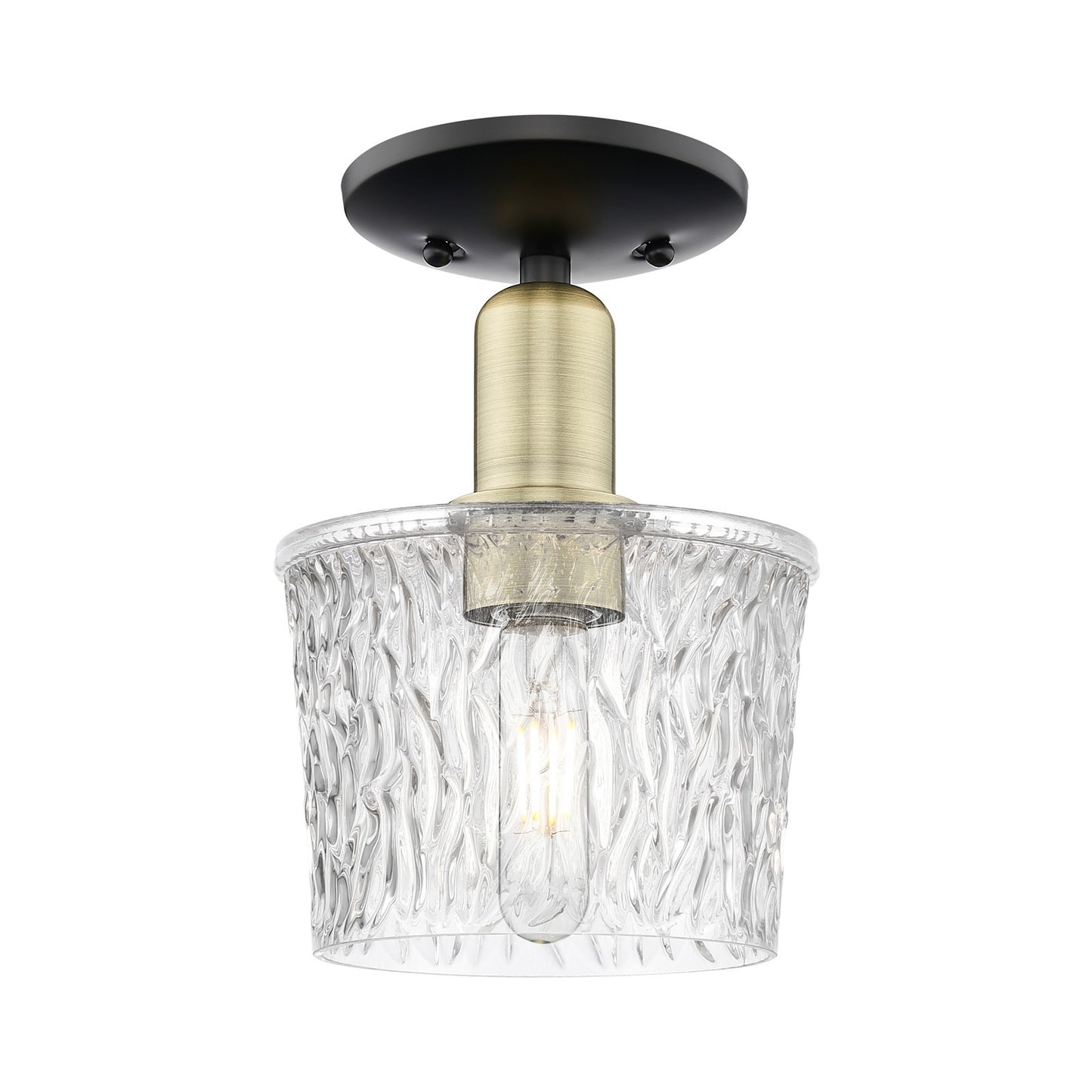 Innovations Niagara 7in 1-Light Semi-Flush Mount | Industrial Black Antique Brass and Clear Glass | Damp-Rated Entryway & Hallway | Model 716-1C-BAB-G402