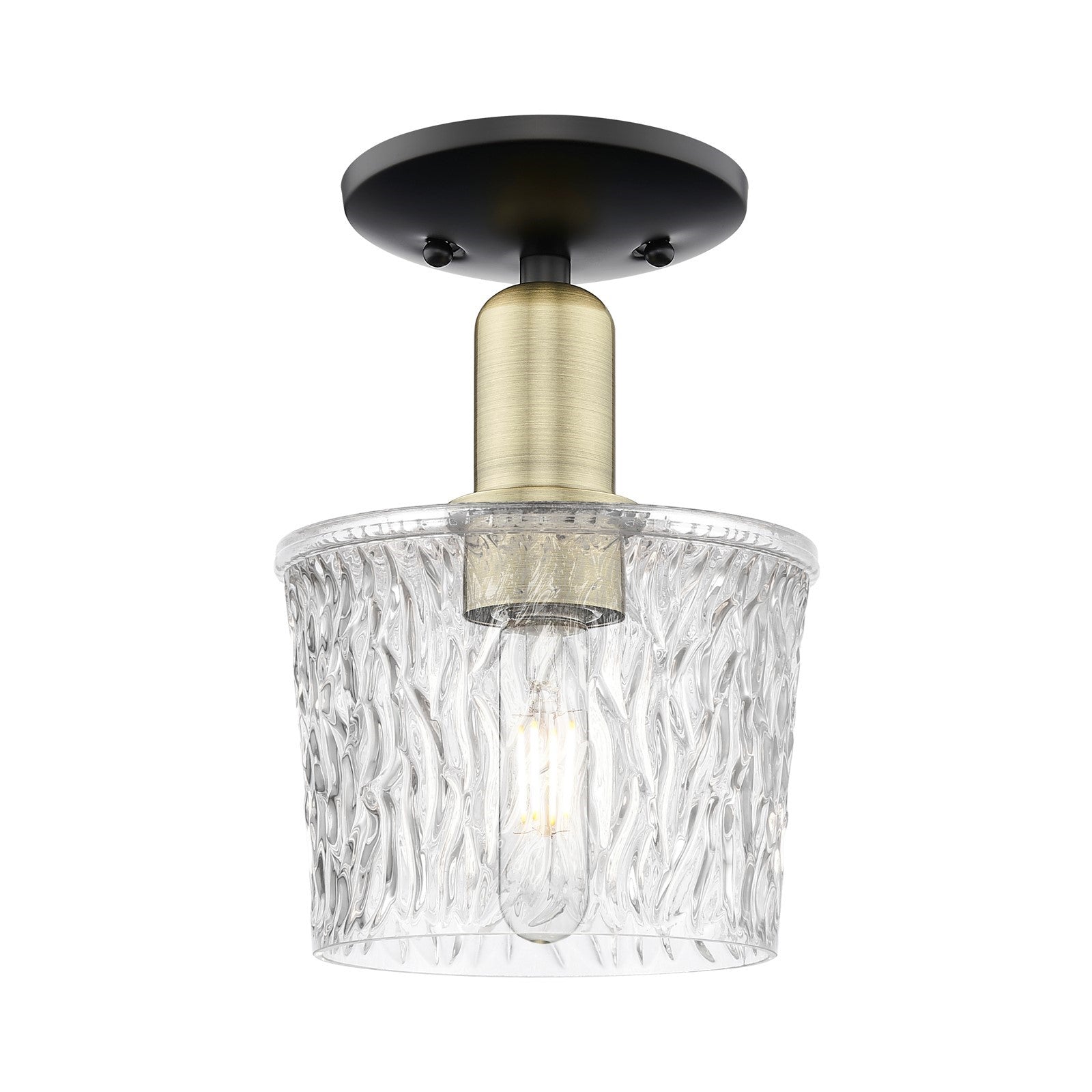 Innovations Niagara 7in 1-Light Semi-Flush Mount | Industrial Black Antique Brass and Clear Glass | Damp-Rated Entryway & Hallway | Model 716-1C-BAB-G402