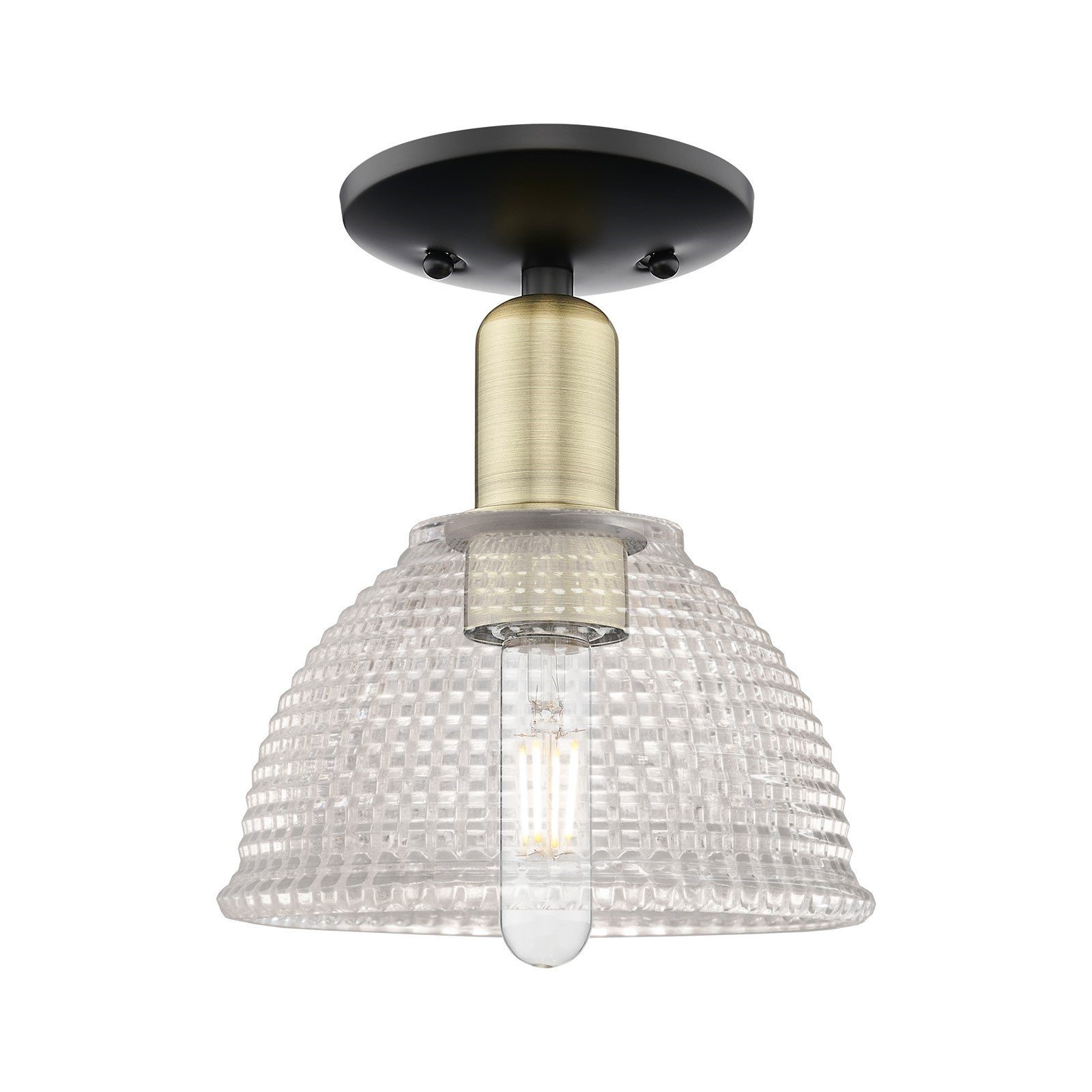 Innovations Arietta 8in 1-Light Semi-Flush Mount | Industrial Black Antique Brass Steel and Clear Glass | Damp-Rated Entryway & | Model 716-1C-BAB-G422