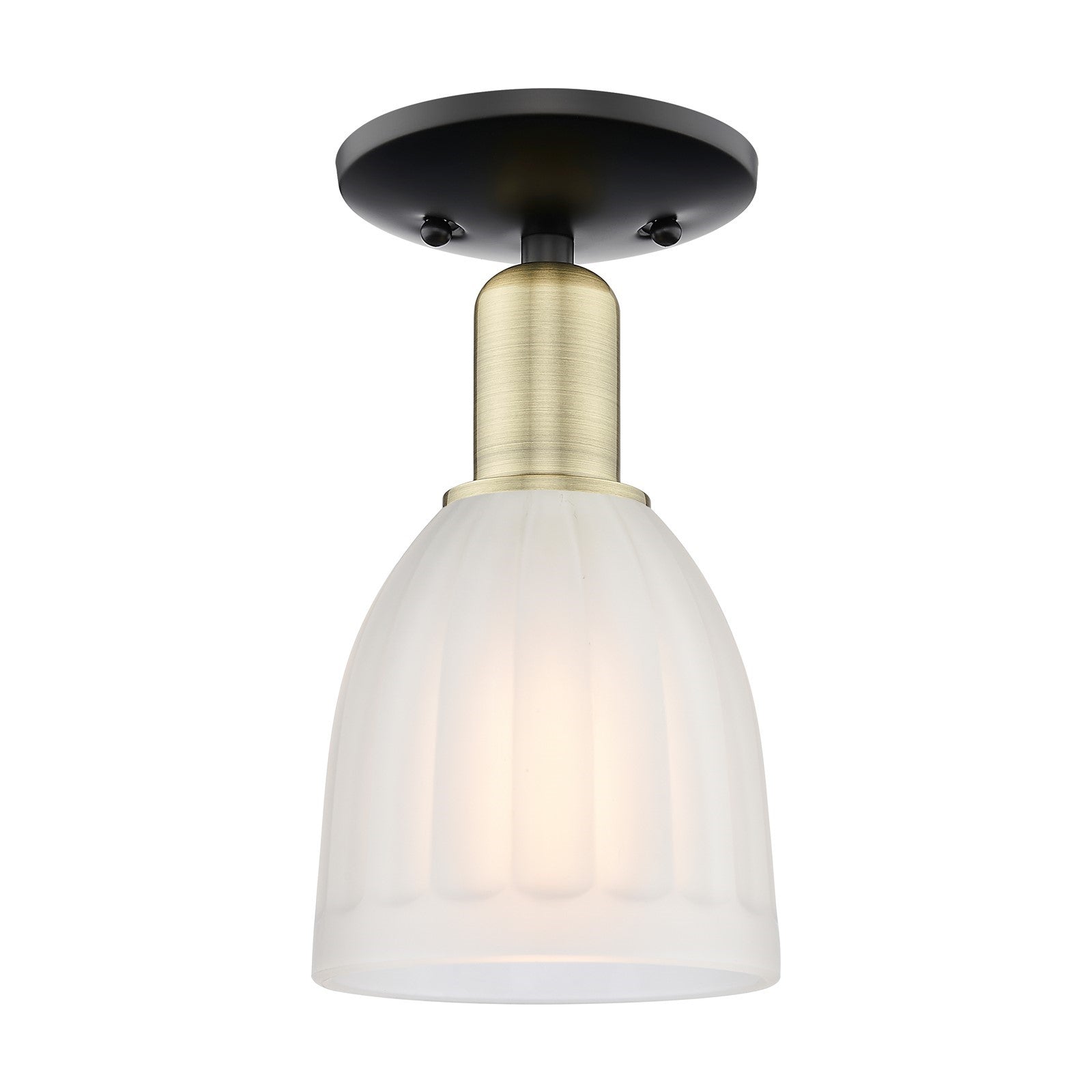 Innovations Brookfield 6in 1-Light Semi-Flush Mount | Industrial Black Antique Brass and White Frosted Ribbed Glass | Kitchen & | Model 716-1C-BAB-G441