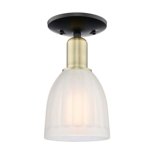 Innovations Brookfield 6in 1-Light Semi-Flush Mount | Industrial Black Antique Brass and White Frosted Ribbed Glass | Kitchen & | Model 716-1C-BAB-G441