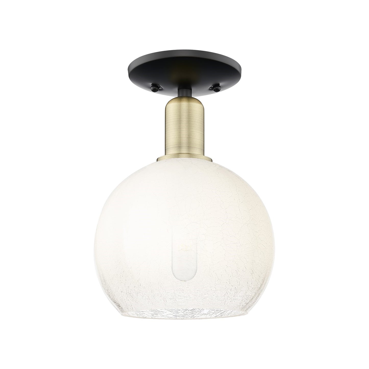 Innovations Brookhaven Globe 8in 1-Light Semi-Flush Mount | Industrial Black Antique Brass Steel and Opal Glass | Entryway & | Model 716-1C-BAB-G483-8OP