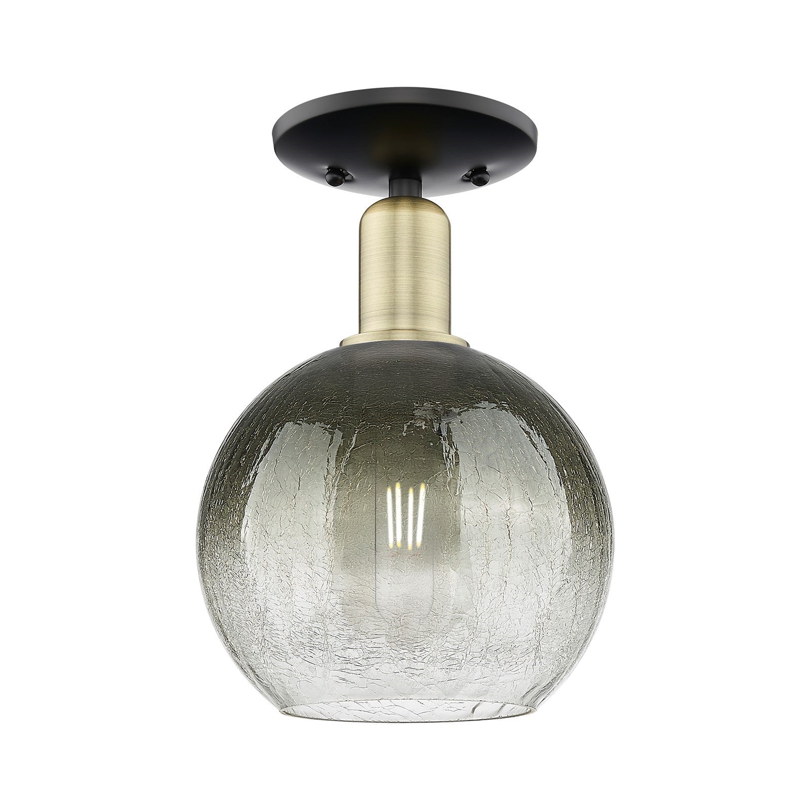 Innovations Brookhaven Globe 7.88in 1-Light Semi-Flush Mount | Industrial Black Antique Brass and Slate Glass | Damp-Rated | Model 716-1C-BAB-G483-8SL